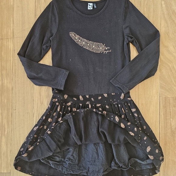 3 POMMES Girl's Dress with Glittery Feather Print, Sizes 7/8 128 cm - Picture 4 of 6